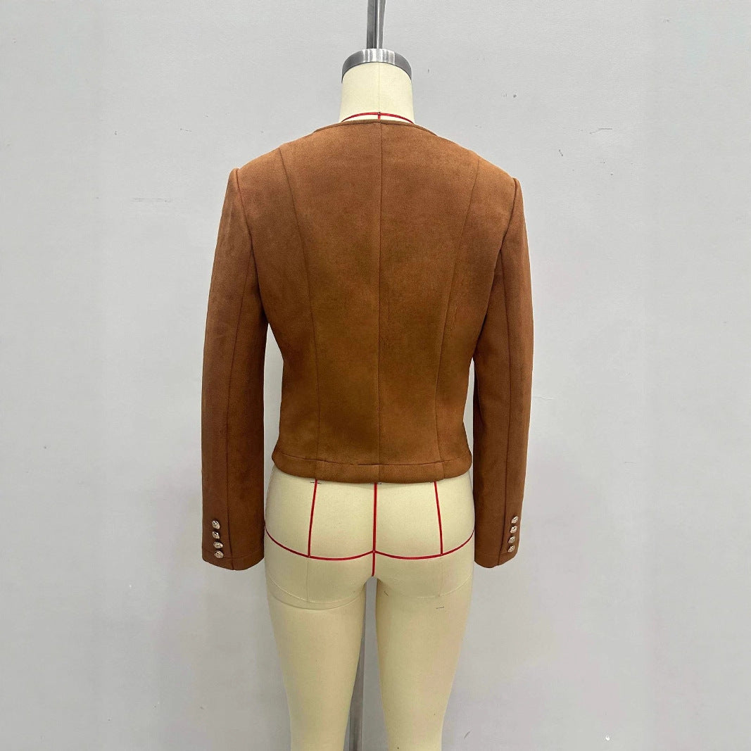 Fashionable Classic Metal Single-breasted Suede Air Coats