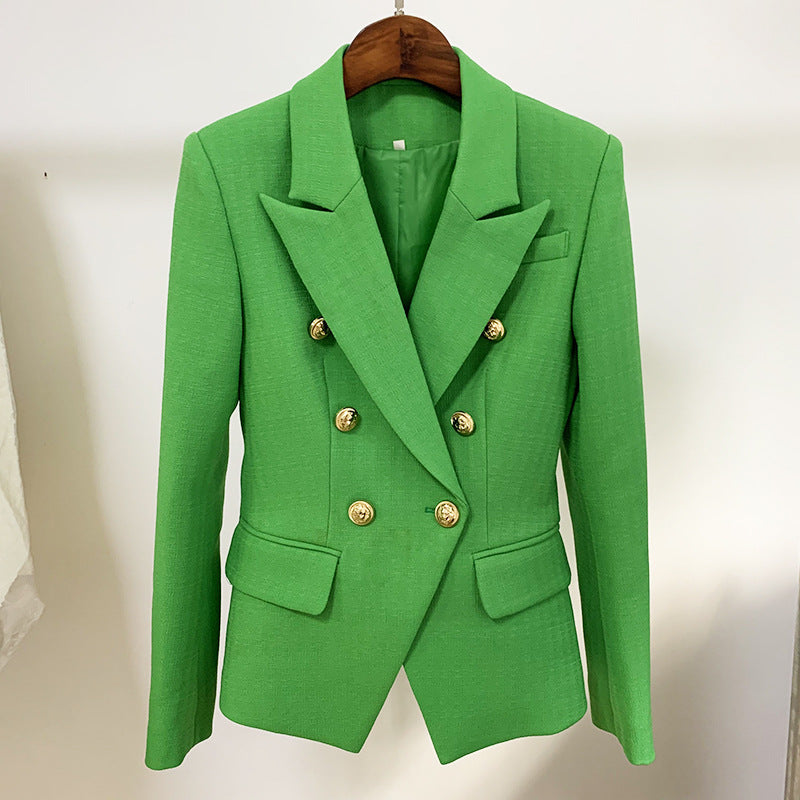 Fashion Female Metal Lion Buckle Double-breasted Blazers