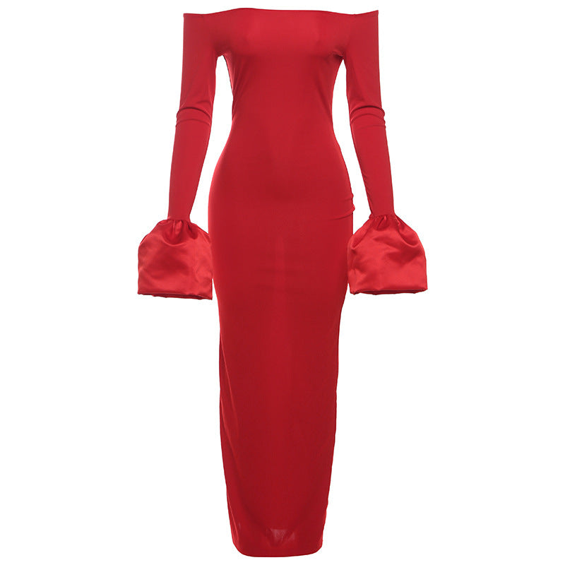 Women's Fashion Puffed Sleeves Long Sleeve Slim Dresses