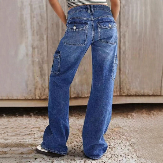 Women's Straight Stretch Slim Cargo With Large Jeans