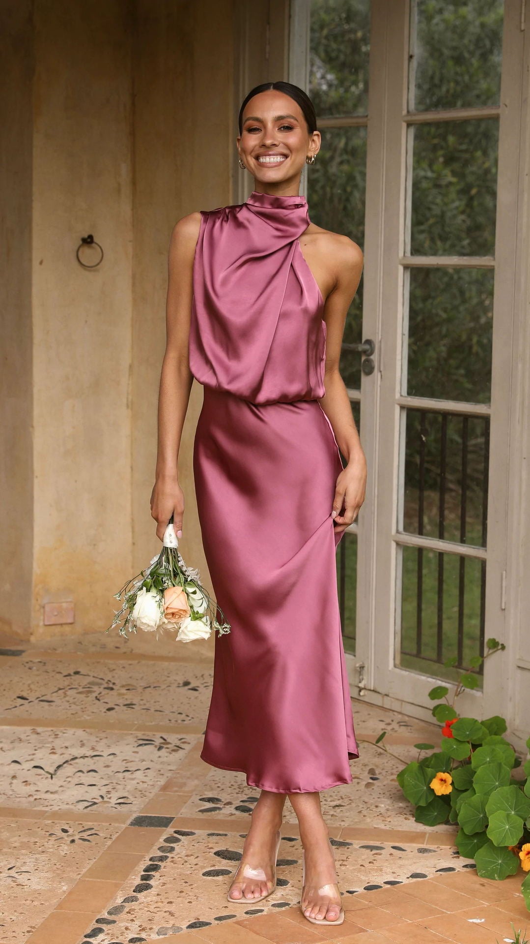 Women's Mature Elegant Sleeveless Halter Solid Color Dresses