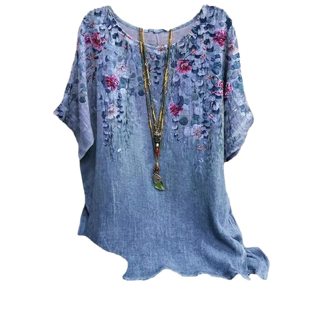 Women's Casual Loose Fashion Sleeve Elements Printed Blouses
