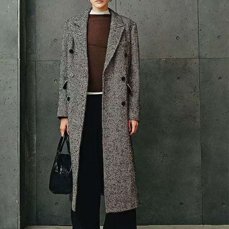 Women's Style Temperament Elegant Long Trench Double Breasted High Coats