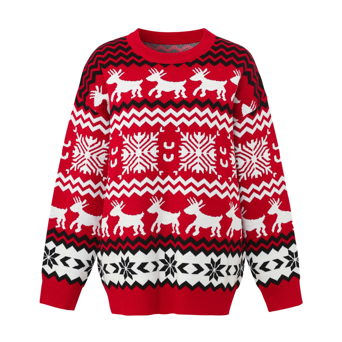 Women's & Men's Jacquard Christmas Casual Couple Outfit Round Sweater