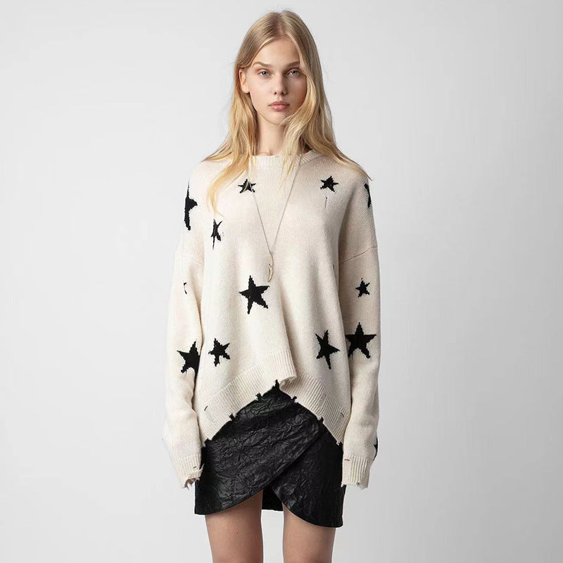 Women's French Niche Pattern Ripped Cashmere Loose-fitting Sweaters