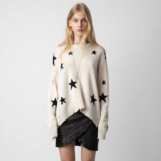 Women's French Niche Pattern Ripped Cashmere Loose-fitting Sweaters