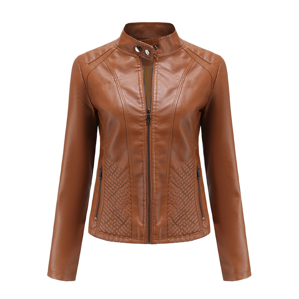 Women's Casual Leather Simple Trendy Thin Long-sleeved Jackets