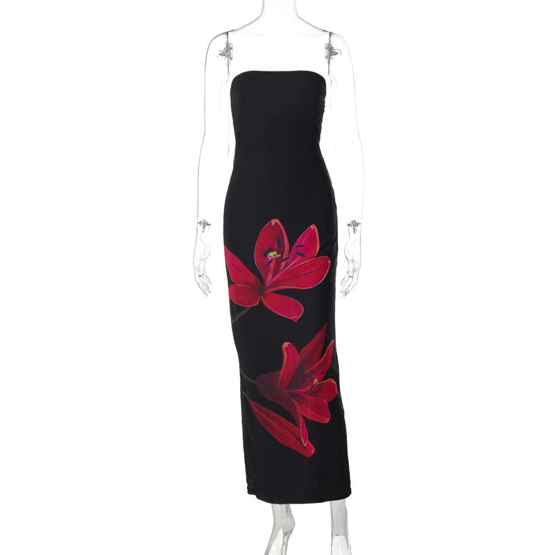 Women's Summer Personalized Printed Tube Backless Tied Dresses