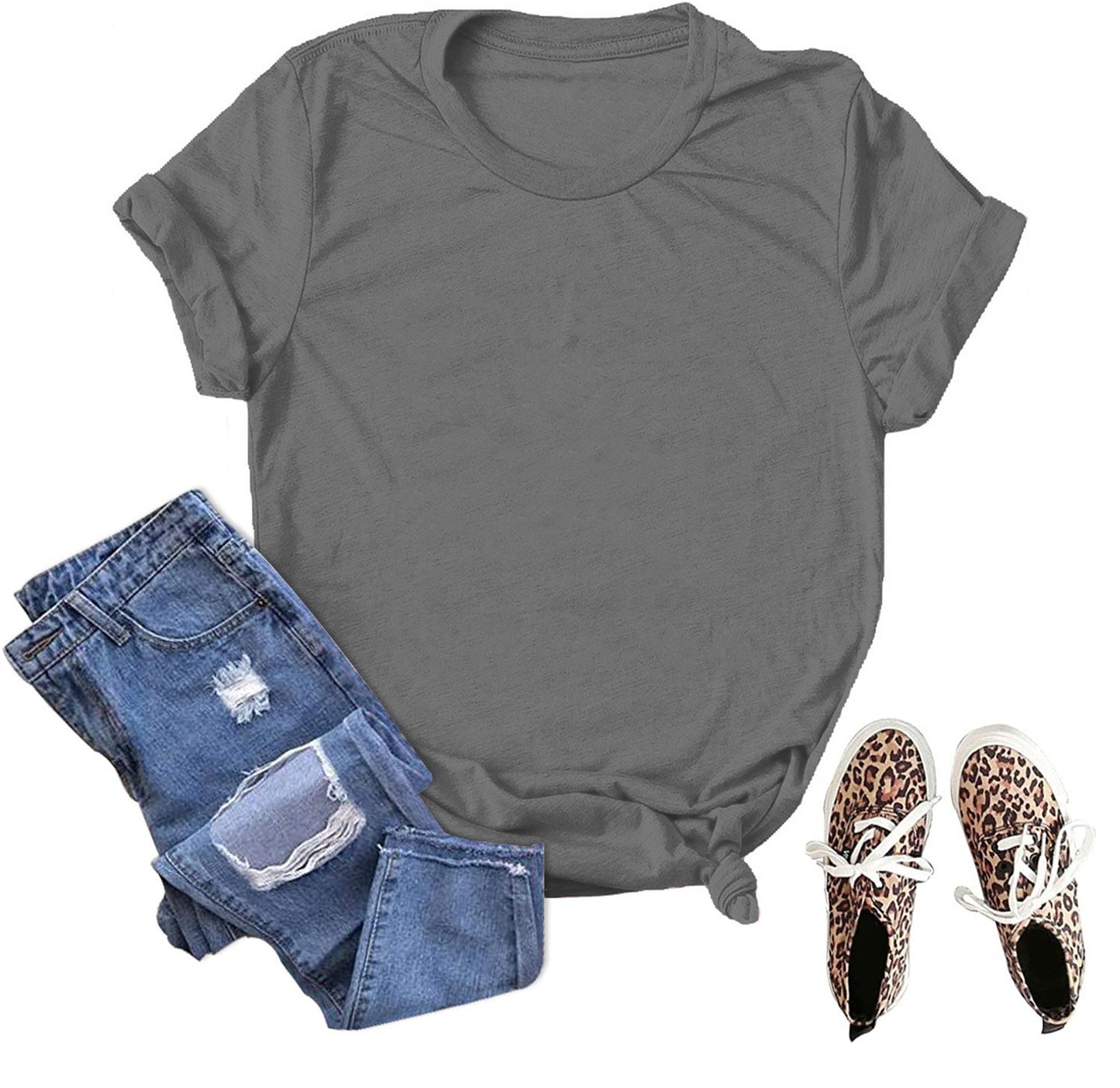 Women's & Men's & Solid Color Blank Loose T-shirt Blouses