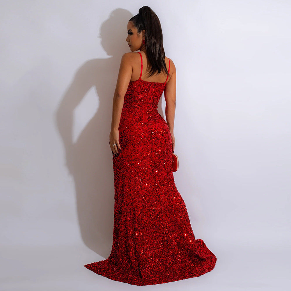 Women's Sexy Spaghetti Straps Sleeveless Sequined Dress Dresses