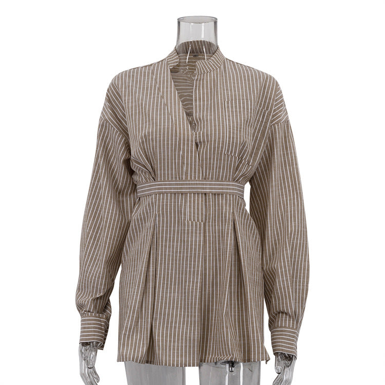 Women's Spring Casual Striped Shirt Lazy Simple Tops