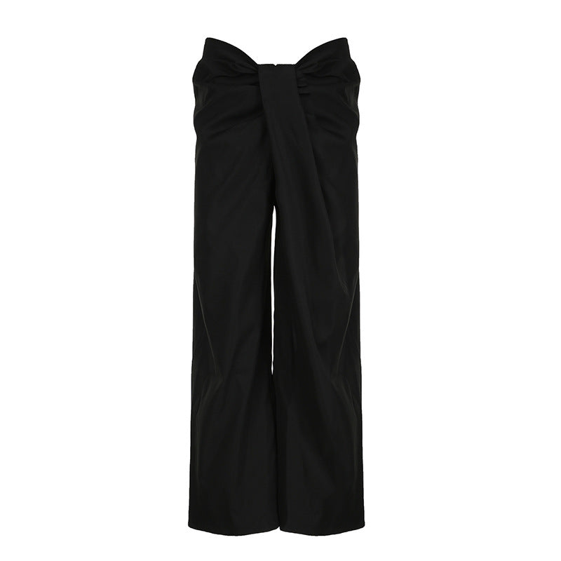 Cross Waist Characteristic Loose Slimming Wide Leg Pants