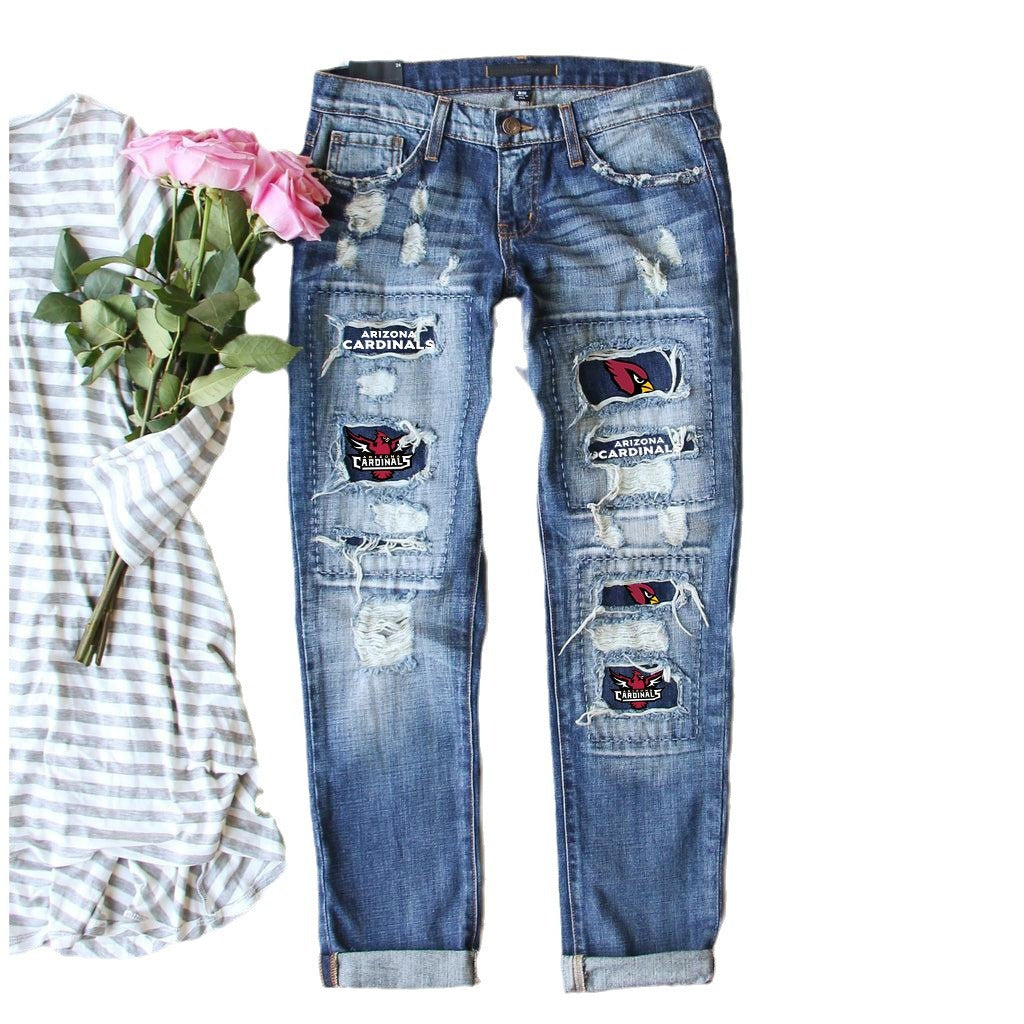 Women's Graceful Fashion Straight Ripped Print Jeans