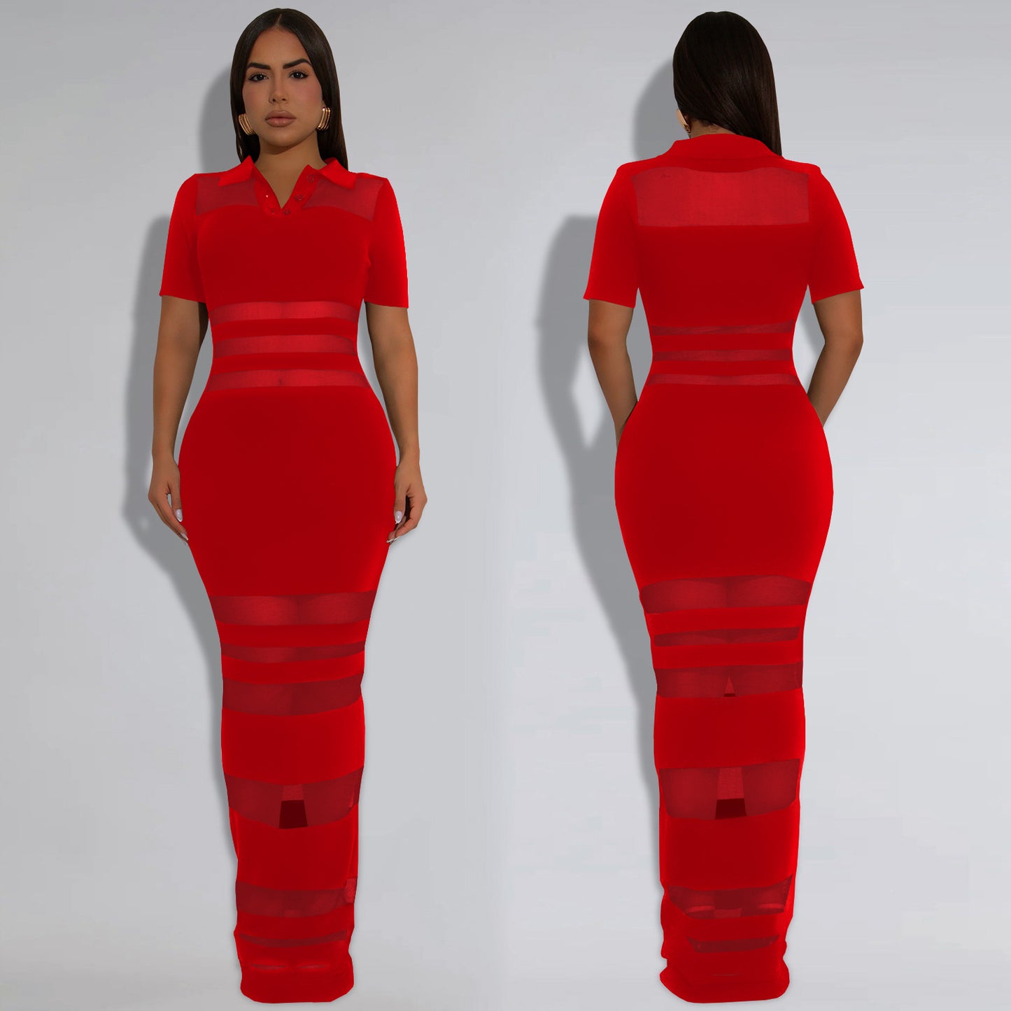 Women's Wear Sexy Mesh Splicing Package Arm Dresses