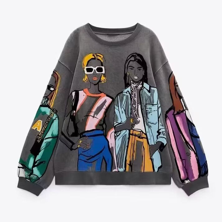 Women's Casual Loose Pattern Printed T-shirt Sweaters