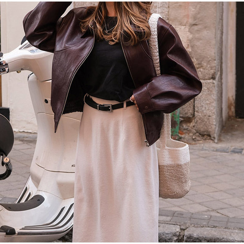 Women's Sleeve Zipper Leather Fashion Commuter Jackets