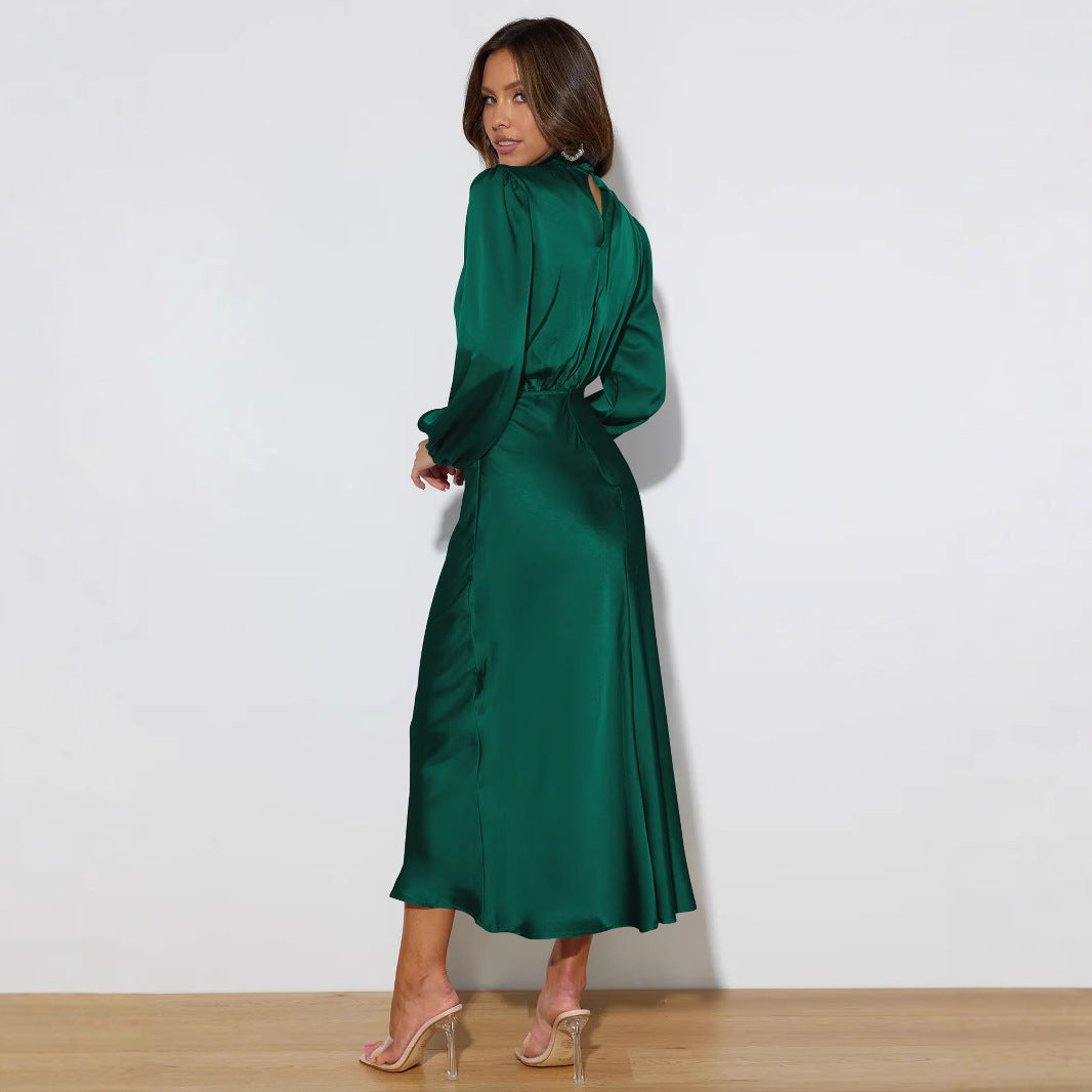 Women's Autumn High-grade Satin Long Sleeve Loose Dresses