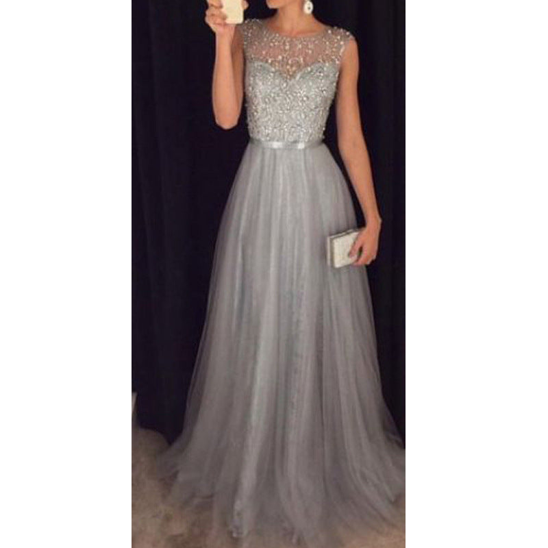 Women's Elegant Mesh Sleeveless Sequined Dress Wedding Dresses