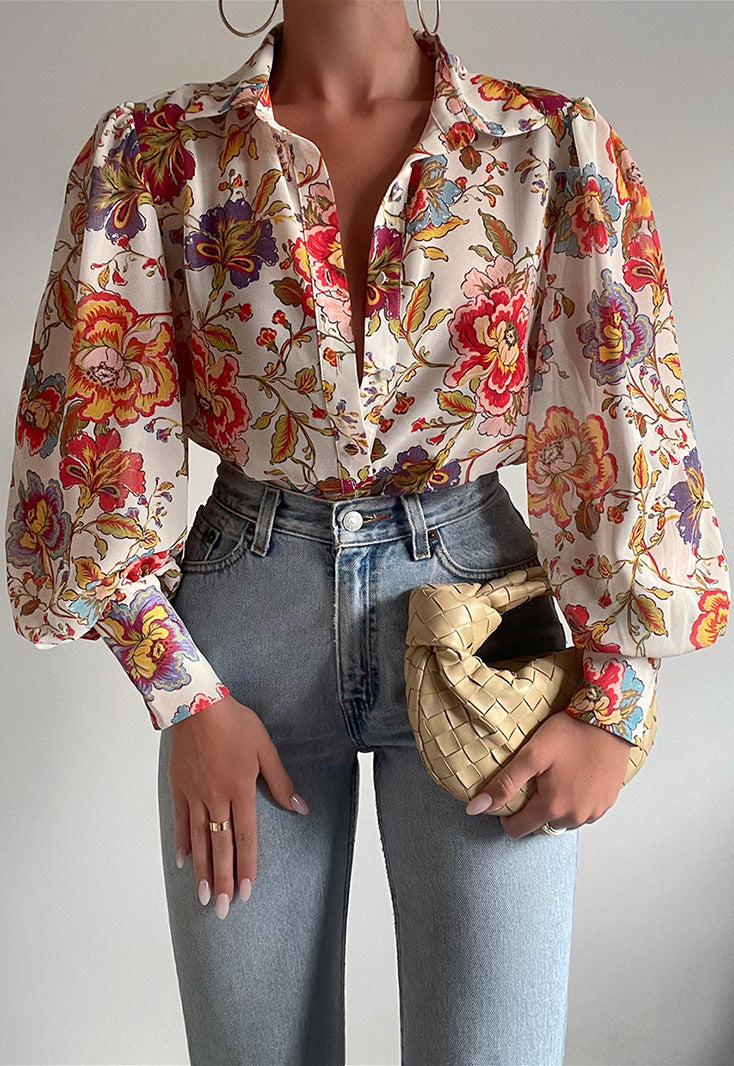 Women's Sleeve Printed Shirt Spring Single-breasted Temperament Cardigans