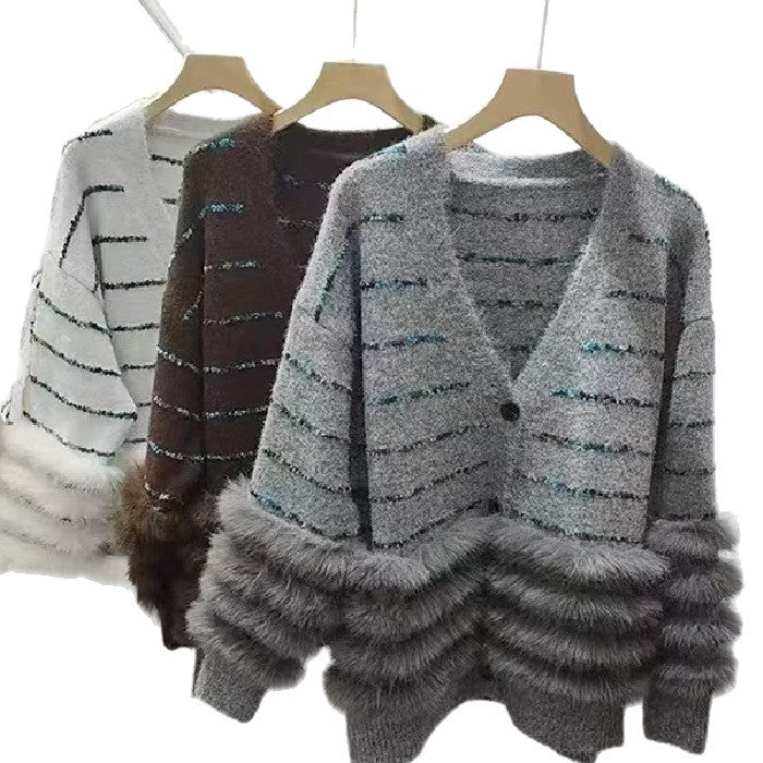 Style Idle Patchwork Knitting Imitation Fur Fashion Sweaters