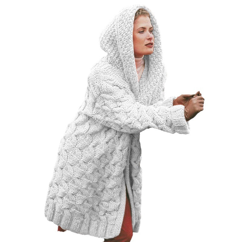 Women's Glamorous Twist Woven Thickened Hooded Knitwear