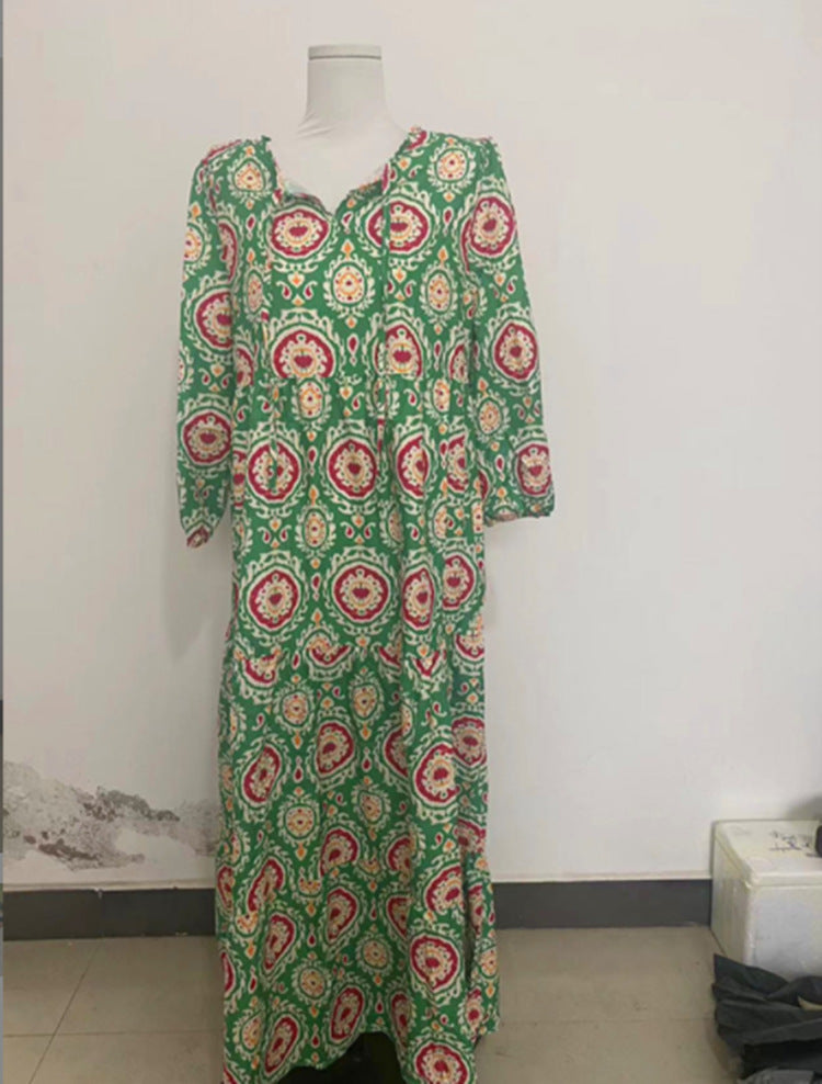 Women's Autumn Geometric Collage Puff Sleeve Dress Street Clothing
