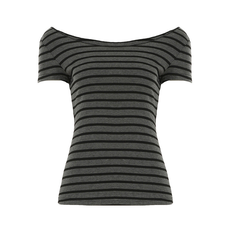 Women's Distressed Striped Long-sleeved T-shirt For Spring Blouses