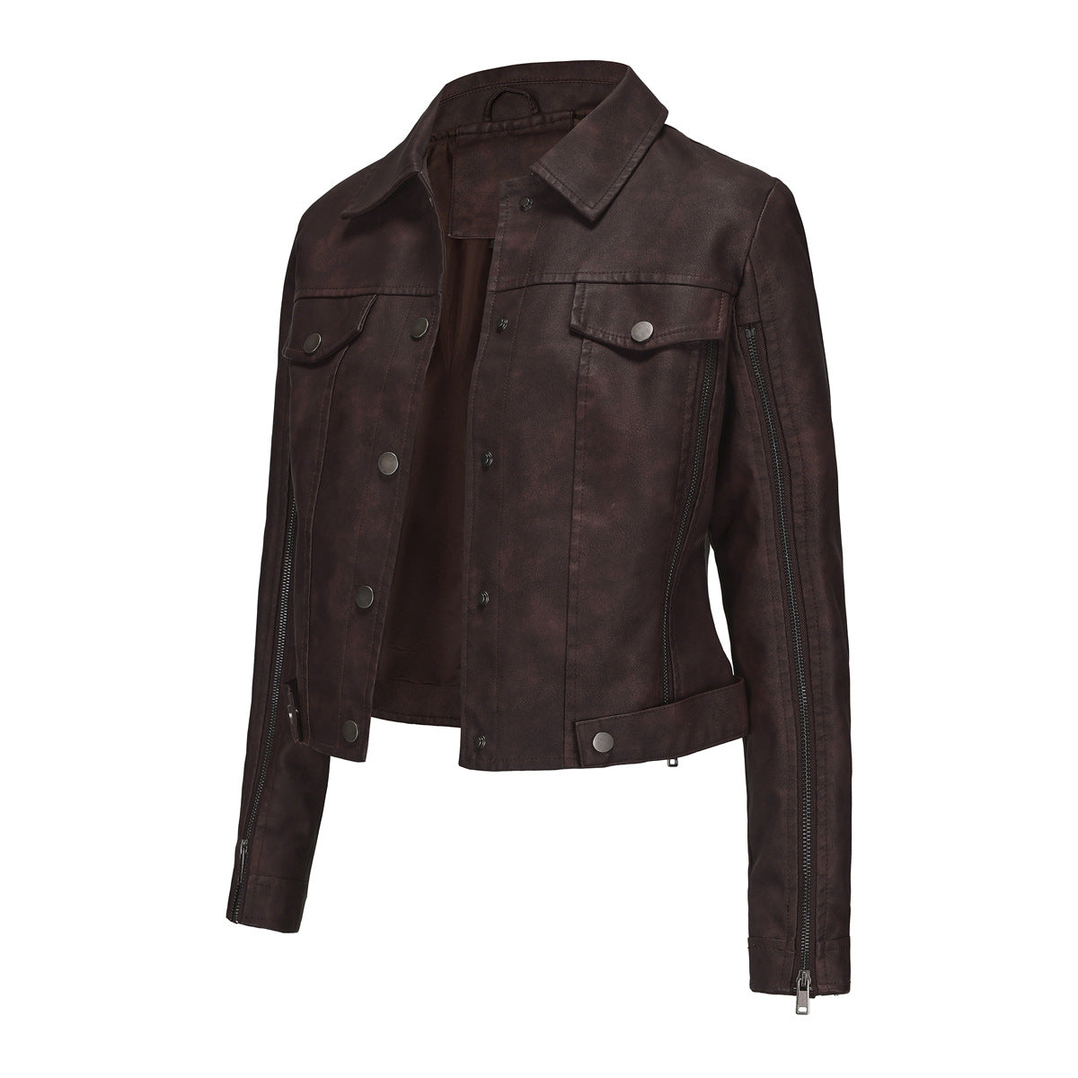 Women's Fashion More Than Zipper Decorations Motorcycle Long-sleeved Popular Jackets