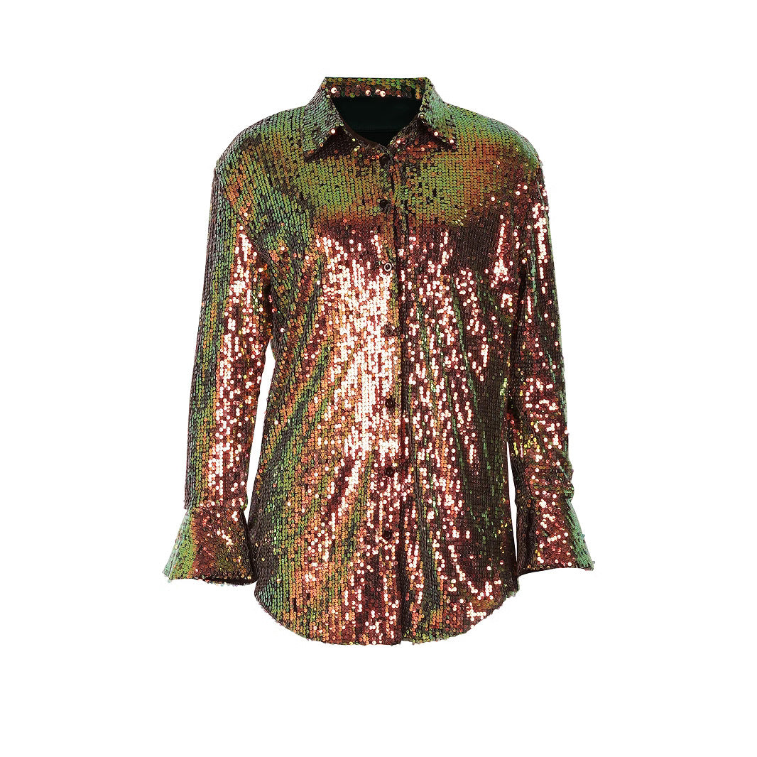 Women's Casual Slouchy Popular Sequins Shirt Blouses