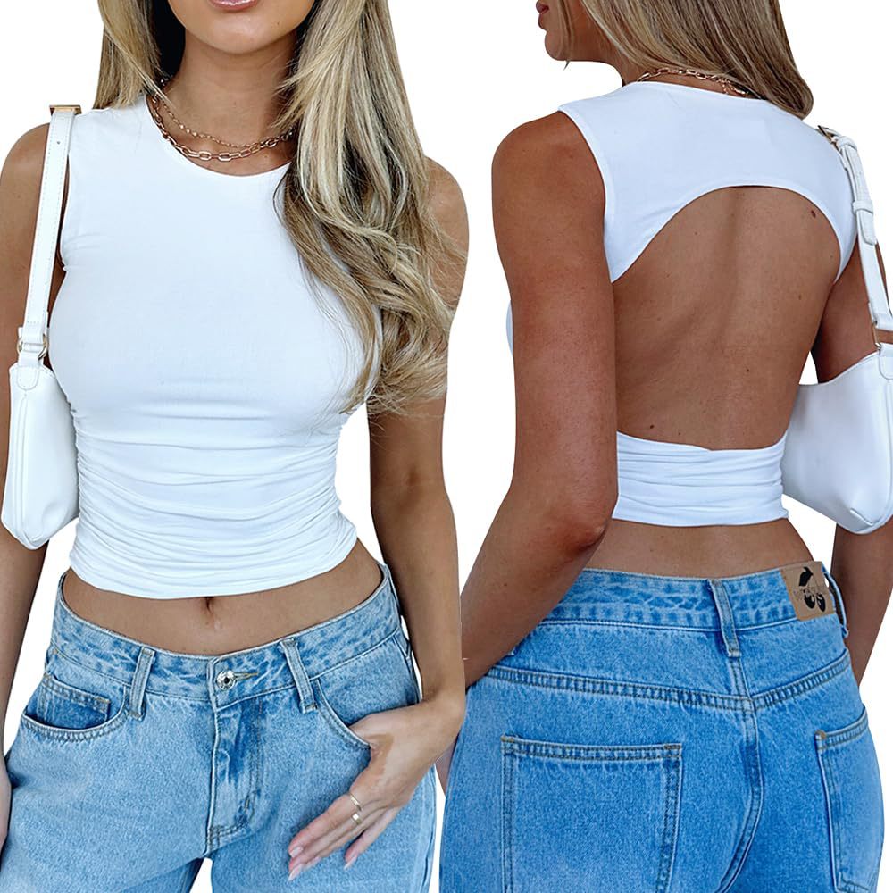 Sexy Backless Underwaist Pleated Summer Fashion Tops