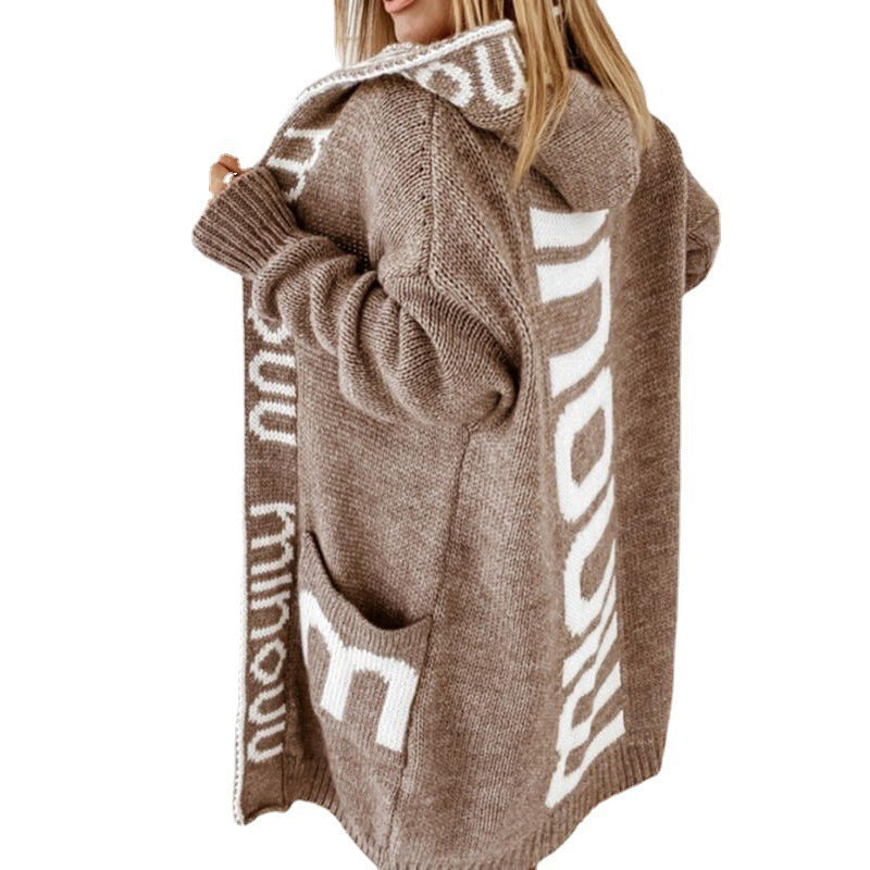 Women's Comfortable Stylish Hooded Letters Long Sweaters
