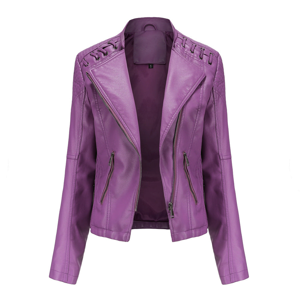 Women's European Leather Slim Thin Ladies Motorcycle Jackets