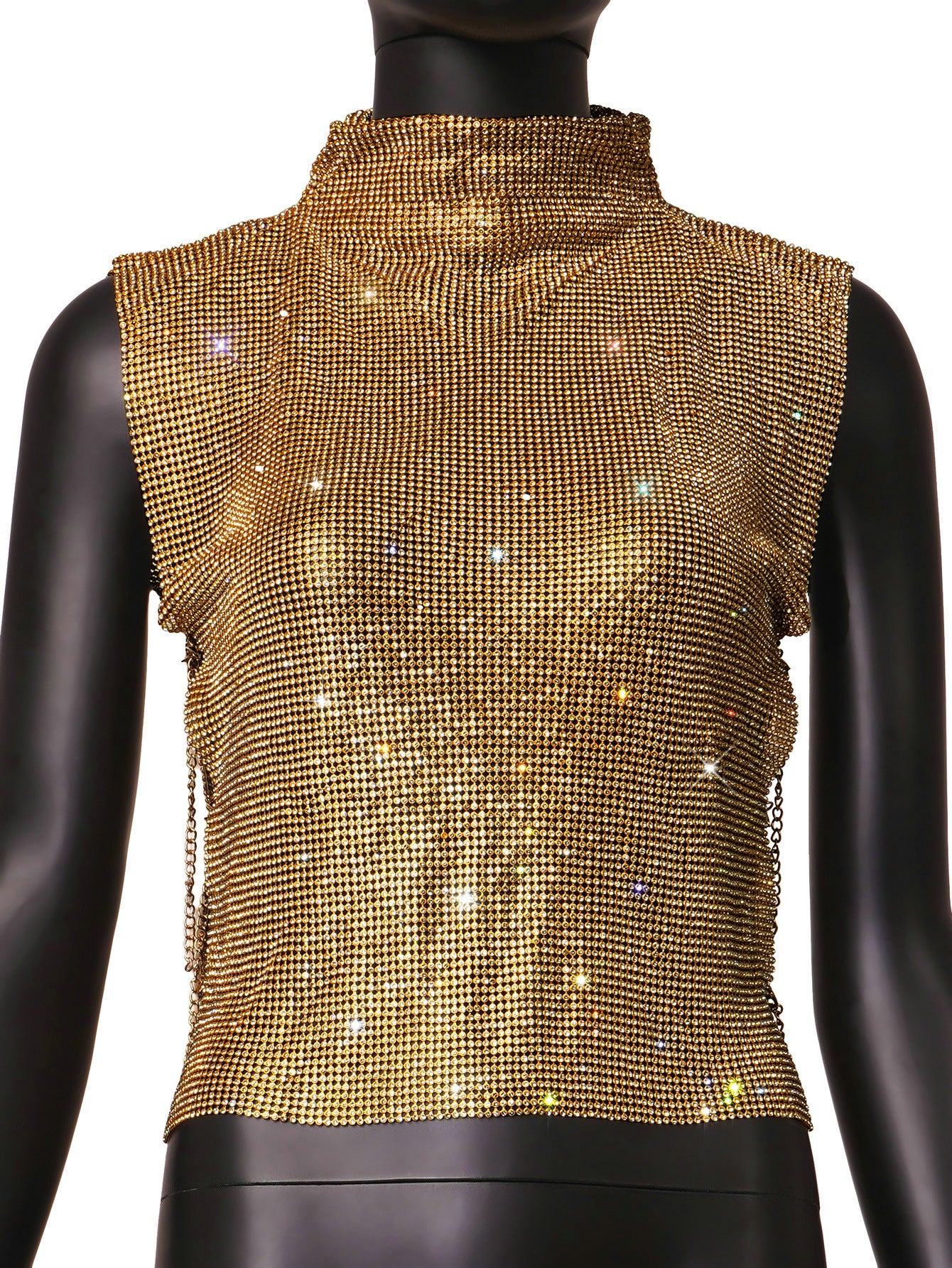 Charming Nightclub Sexy Turtleneck Rhinestone Metal Tops