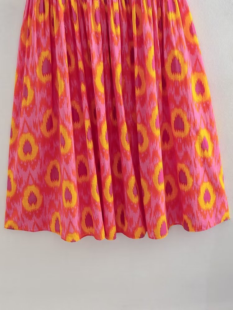 Women's Versatile Printed Midi Sleeve Dress Dresses