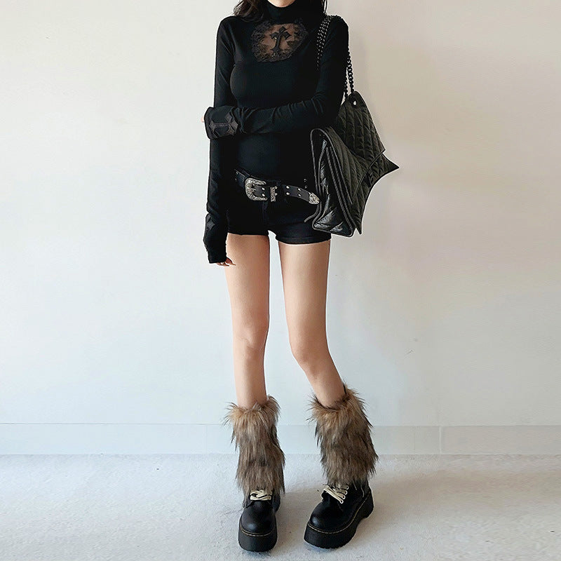 Autumn Dark Elegant Sexy Hollow Cross Blouses