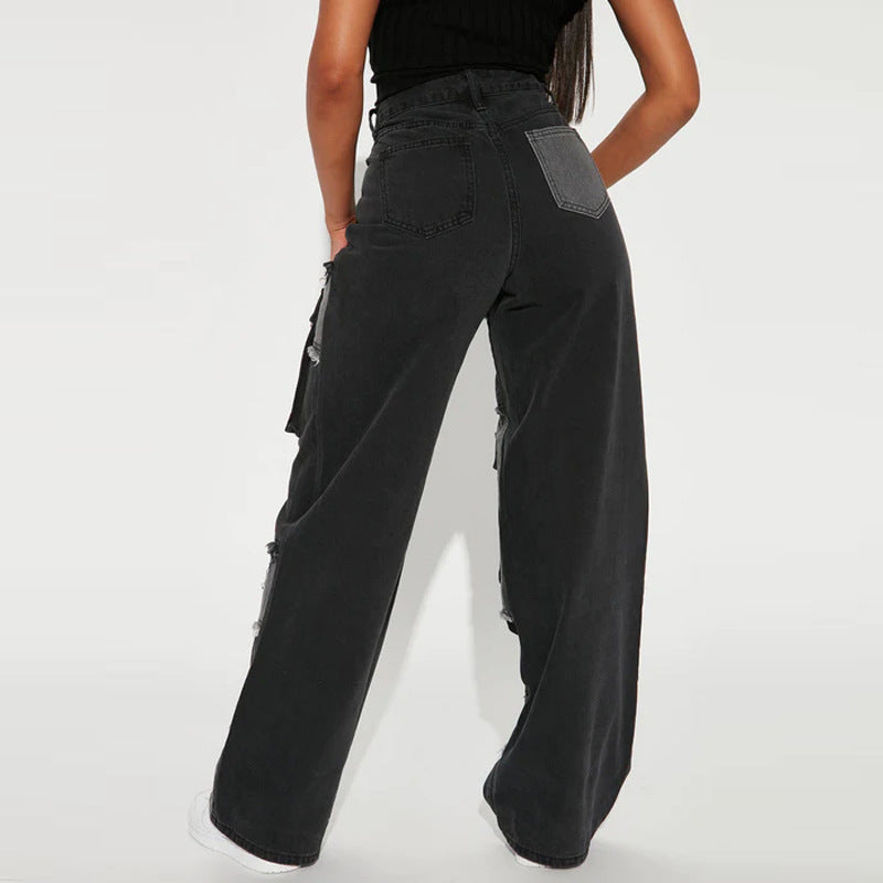 Women's Large Autumn High Quality Straight Waist Jeans