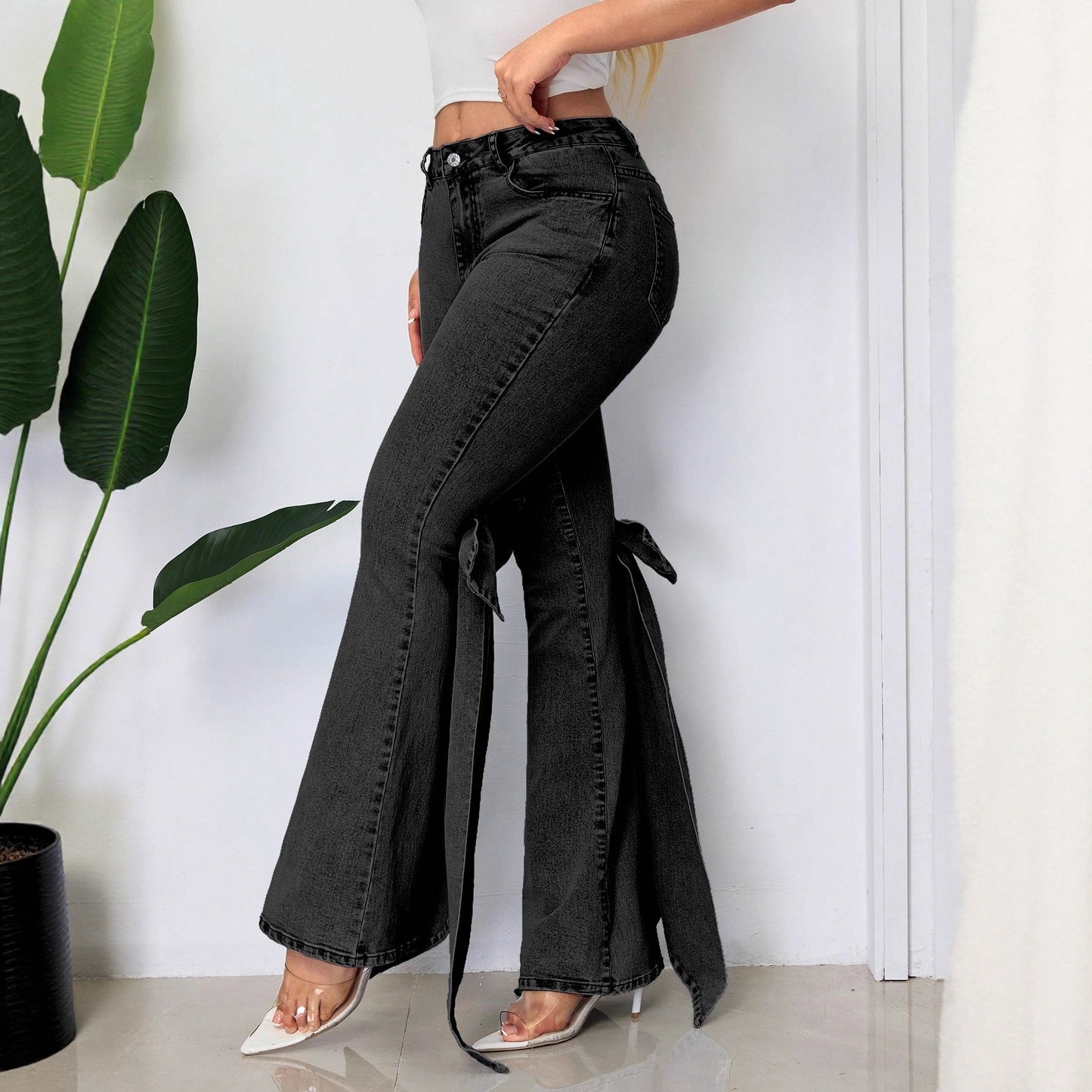 Retro Three-dimensional Bow Mop Horn Denim Jeans