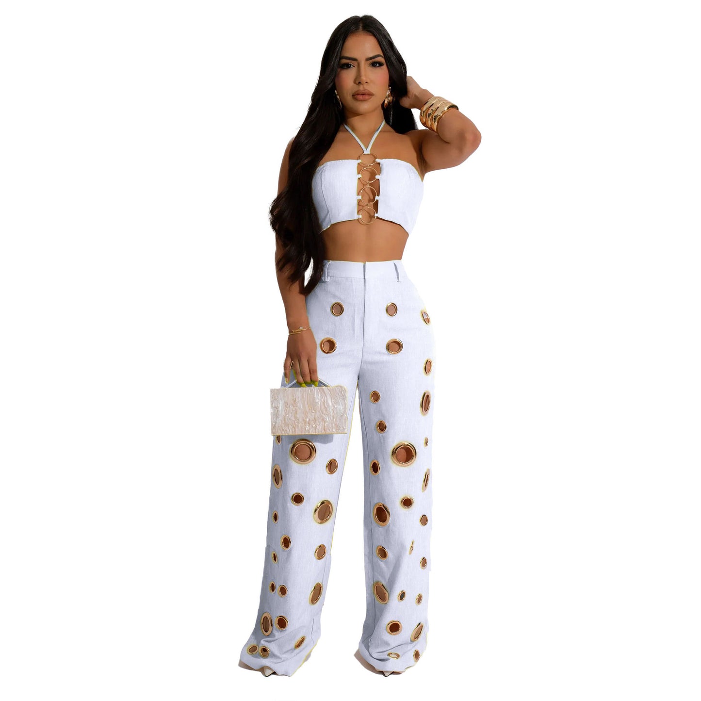 Sexy Hole Slim Fit Two-piece Nightclub Suits