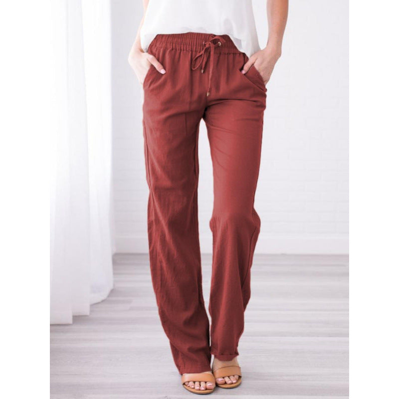 Women's Solid Color Cotton Linen Drawstring Loose Pants