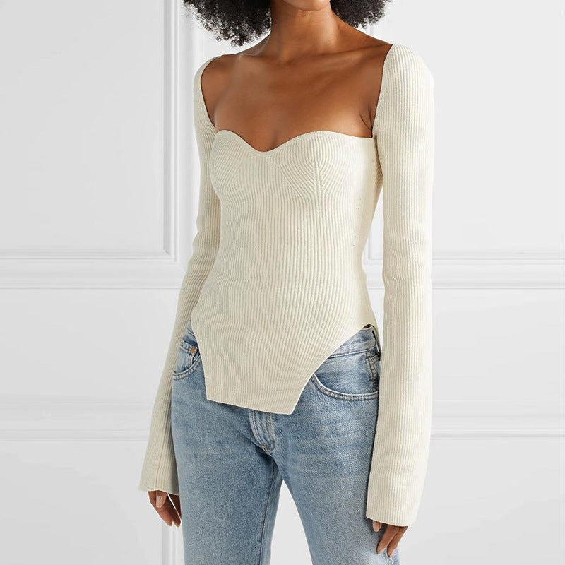 Women's Irregular Slits On Both Sides Knitted Inspirational Knitwear