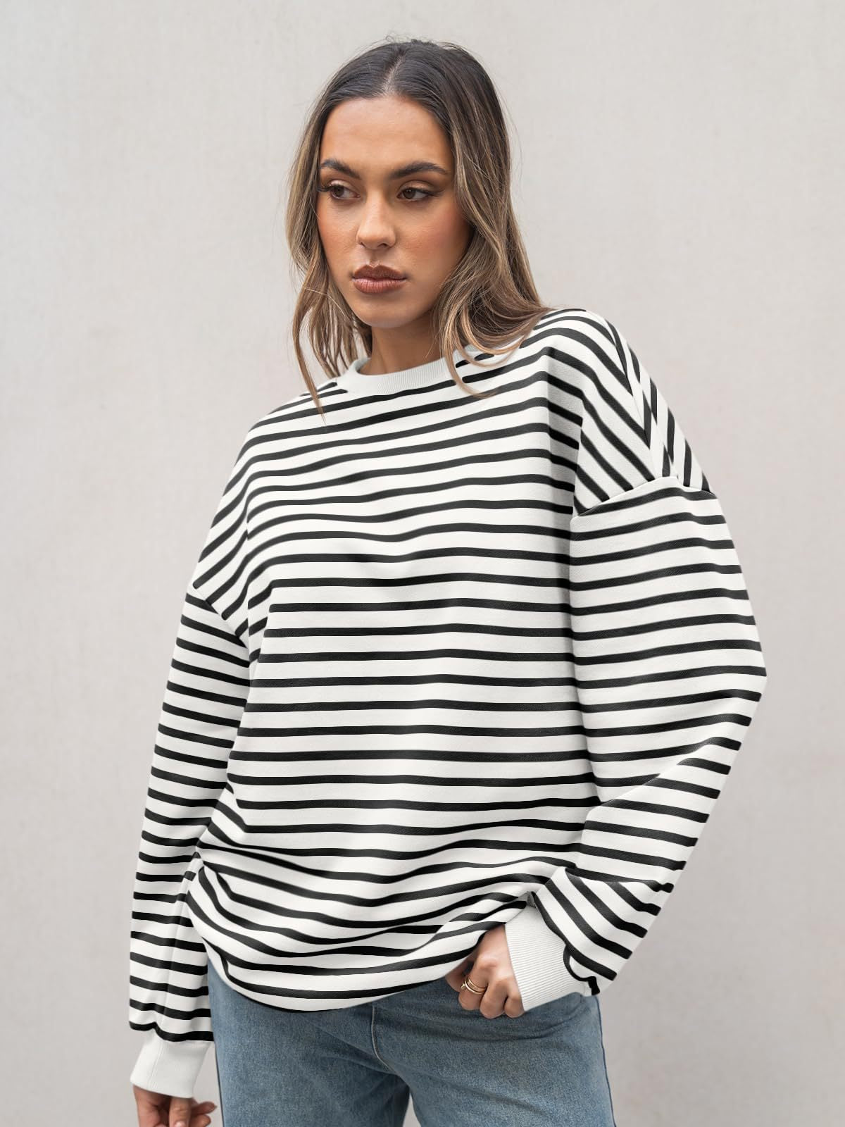 Graceful Elegant Women's Striped Long Sleeve Women's Sweater, Sweater