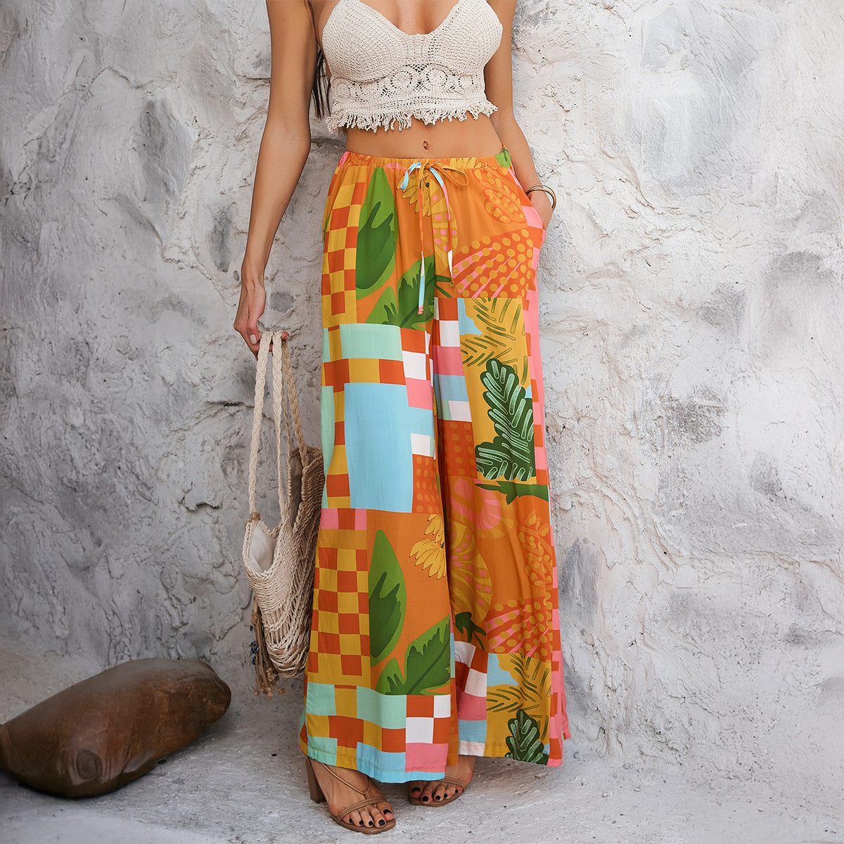 Women's Vacation Style Rayon Printed Versatile Casual Pants