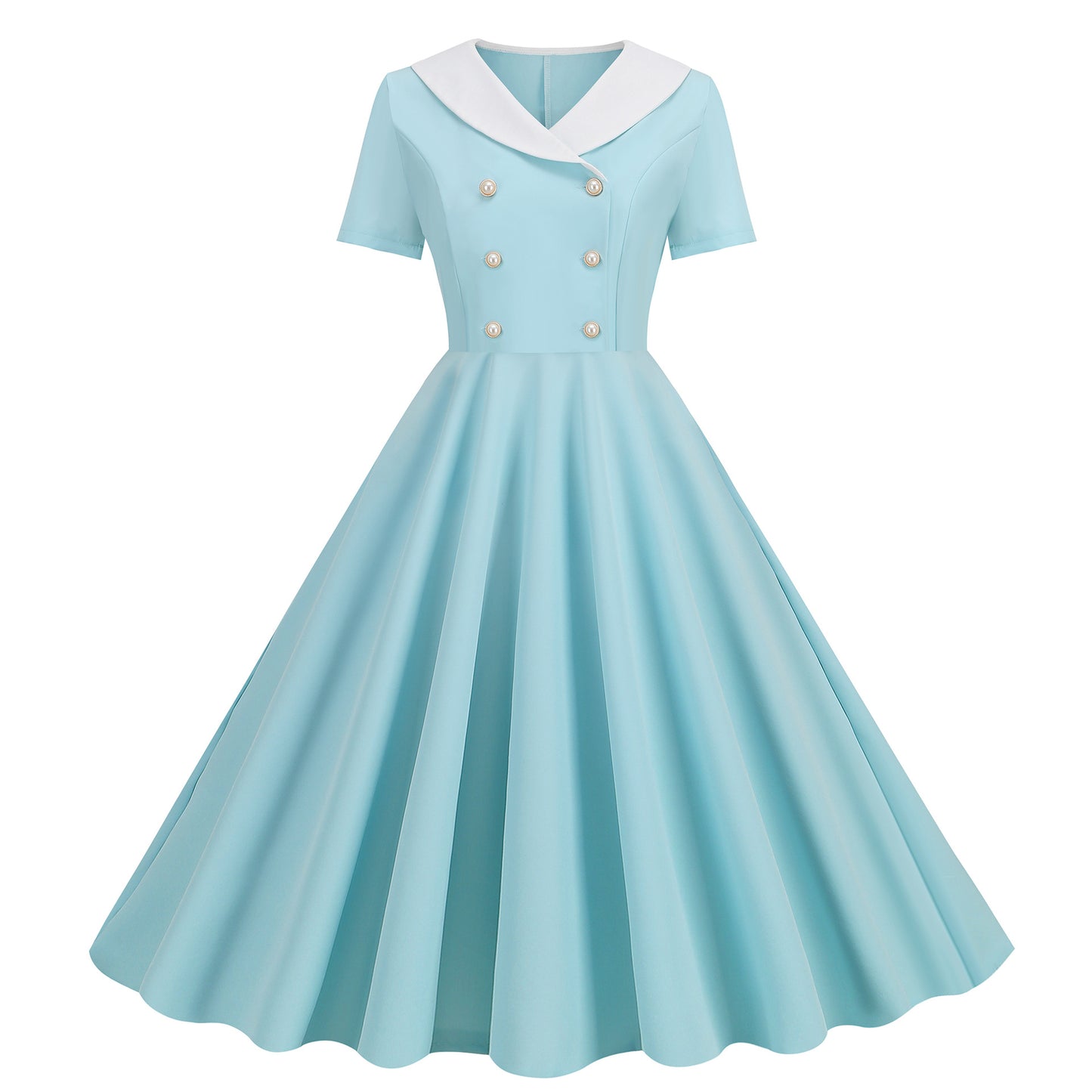 Women's Sleeve Solid Color Retro Fake Buckle Dresses