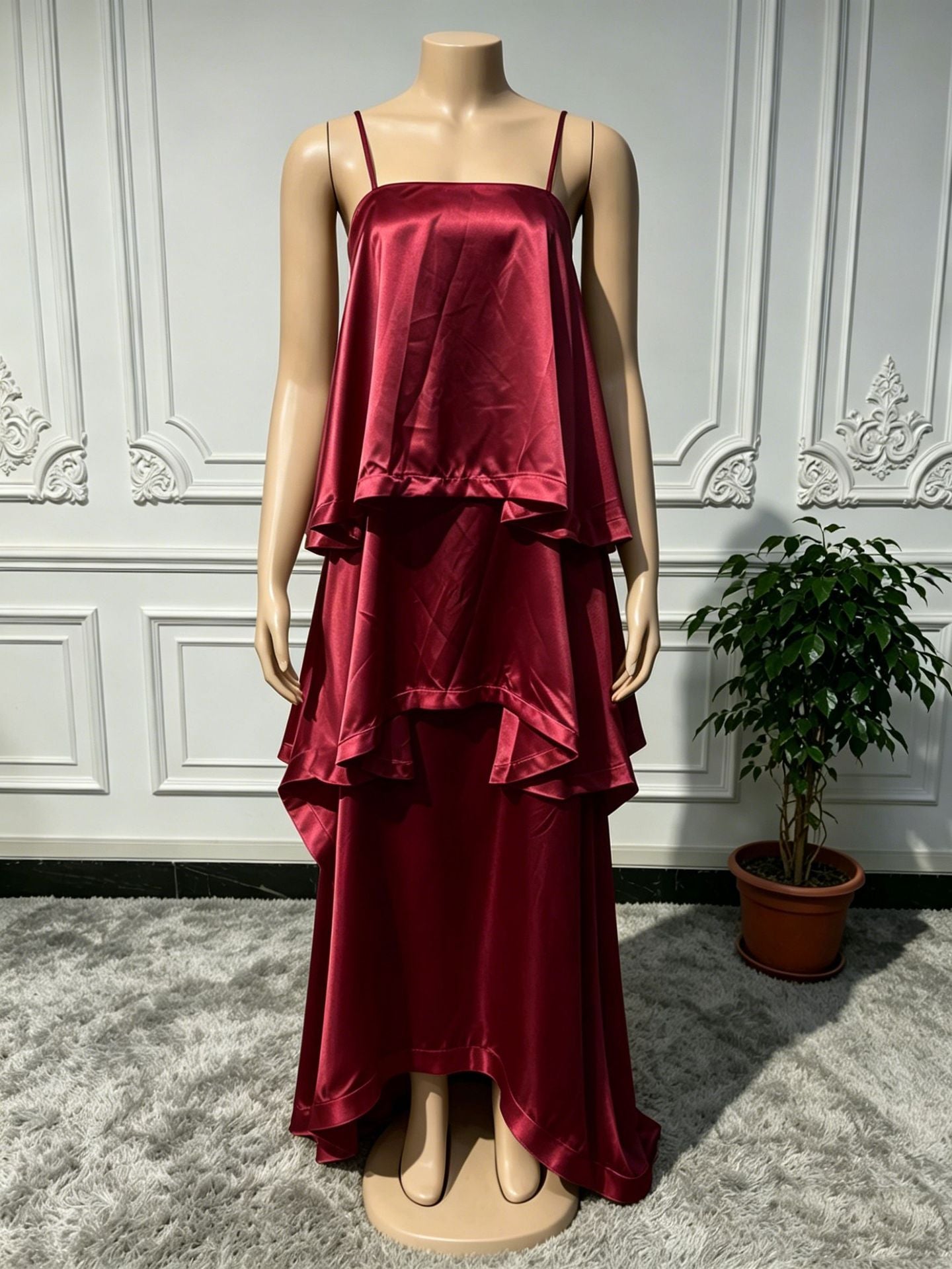 Satin Sling Layered Cake Leisure Loose Dress