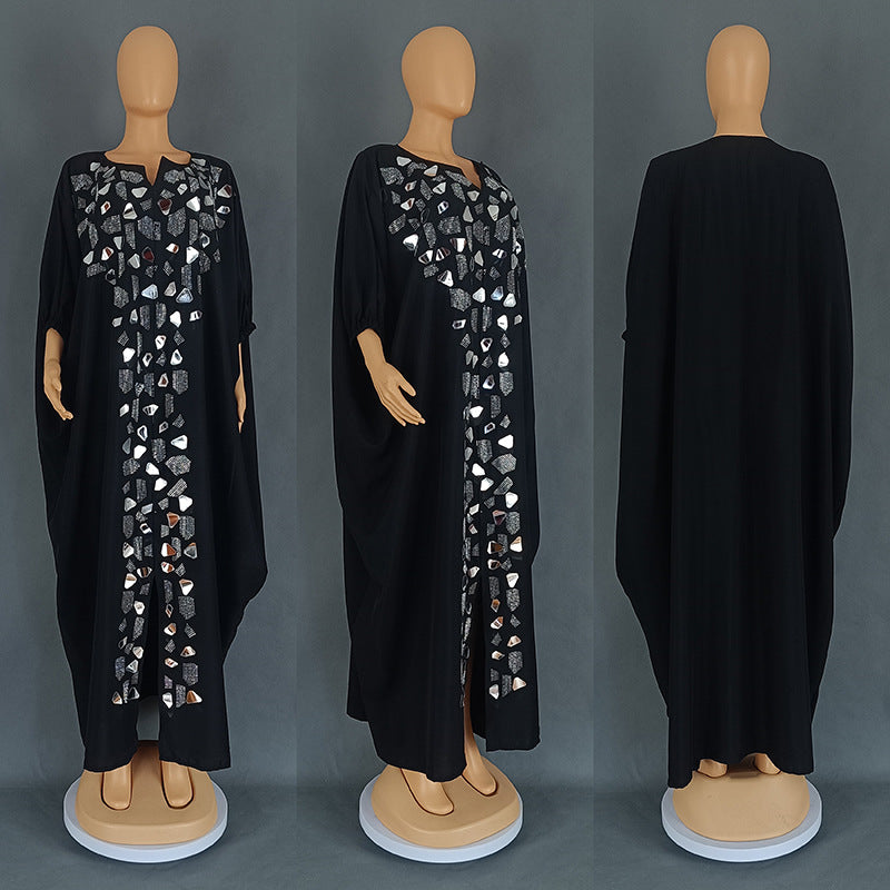 Women's Rhinestone Irregular Patch Dress Africa Loose Dresses