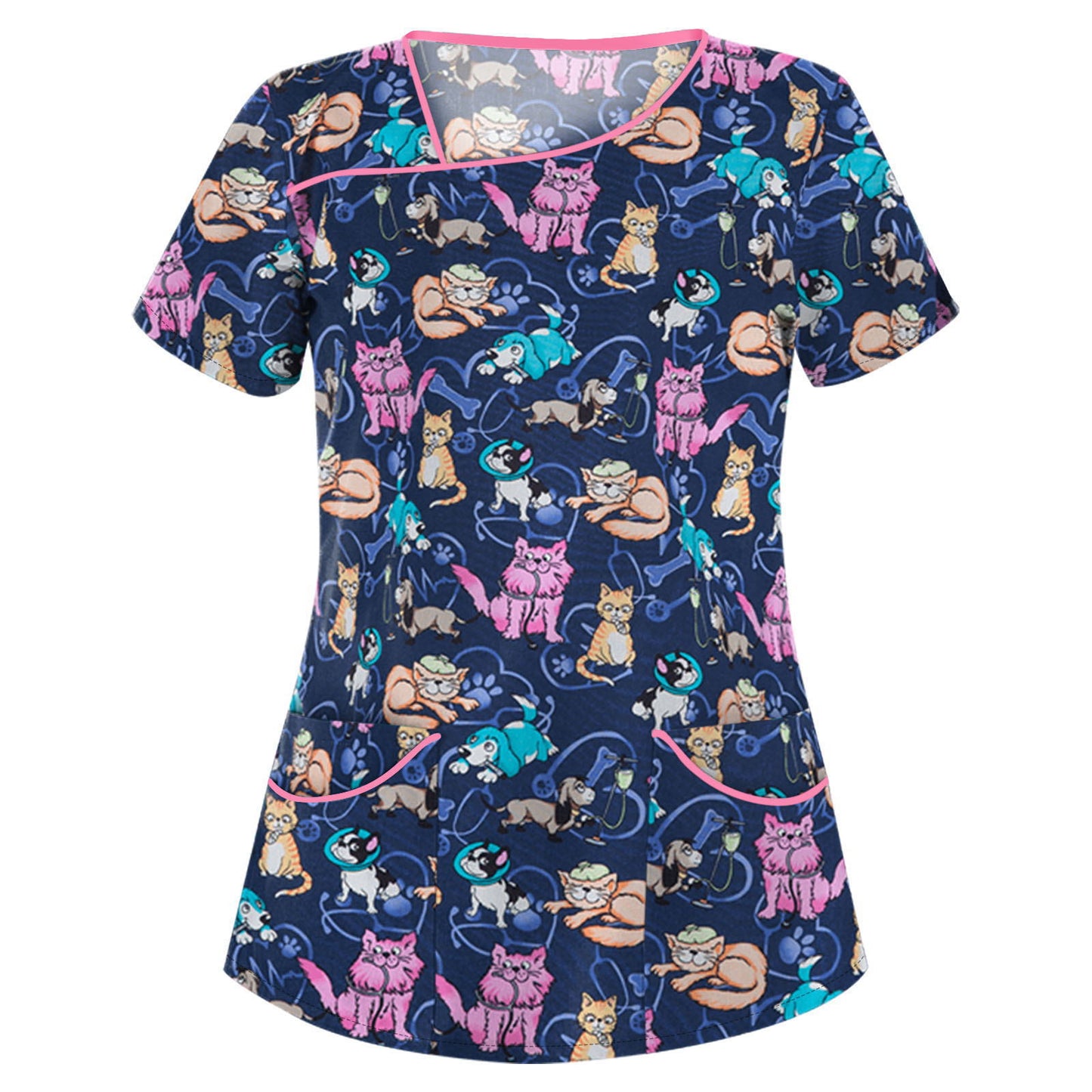 Women's Stylish Printed Sleeve Pocket T-shirt Blouses