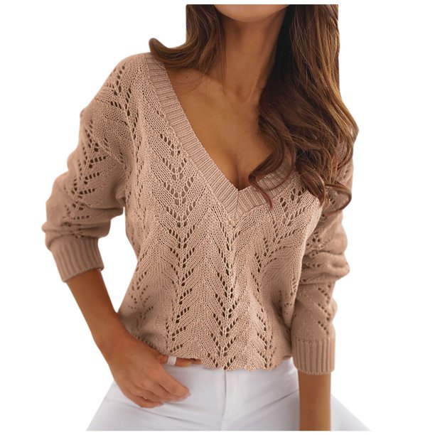 Polish Style Solid Color Mocha Hollow Sweaters