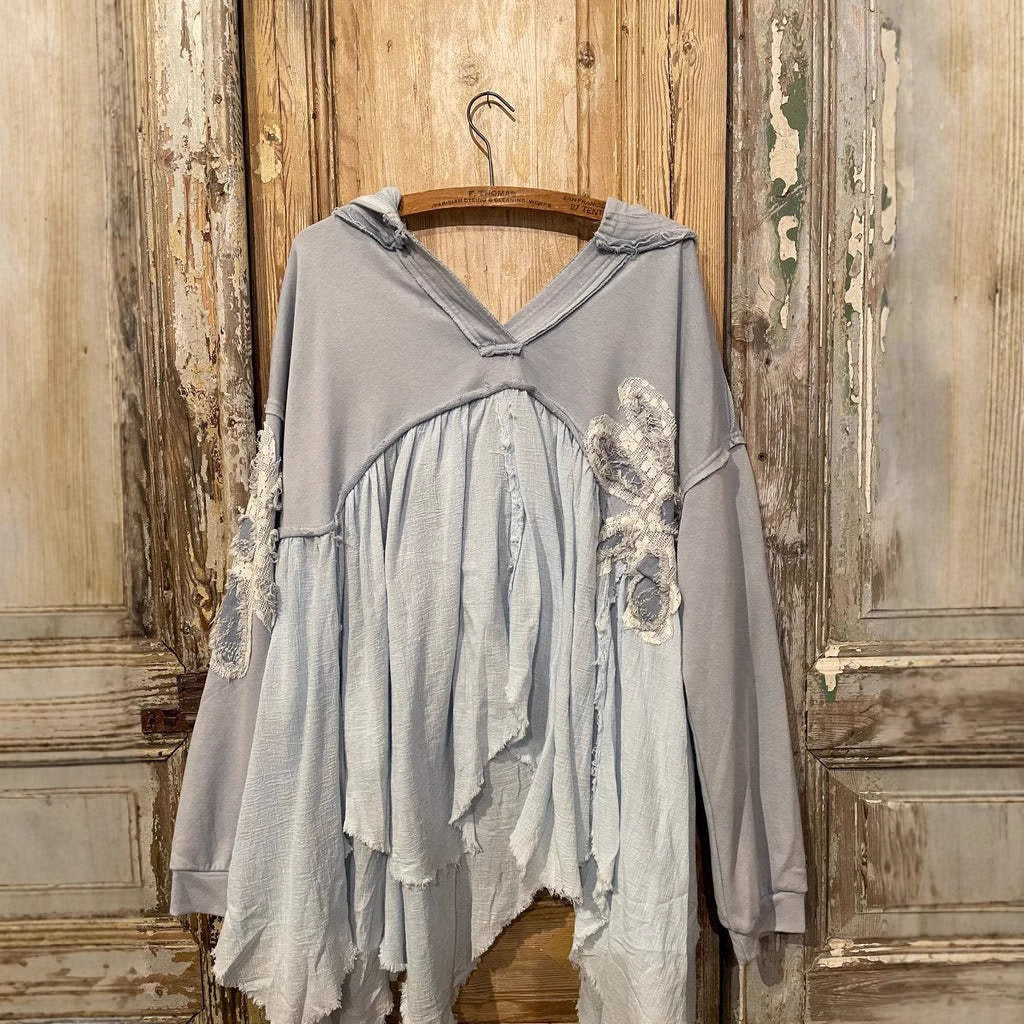 Cloth Embroidered Autumn Loose Irregular Hooded Sweaters