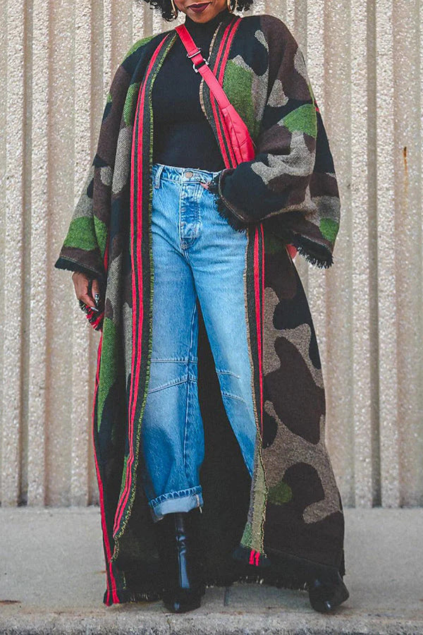 Women's Scarf Army Green Camouflage Red Striped Coats