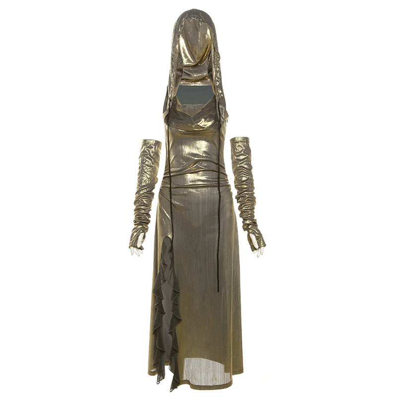 Women's Summer Fashionable Design Hooded Oversleeve Slit Dresses